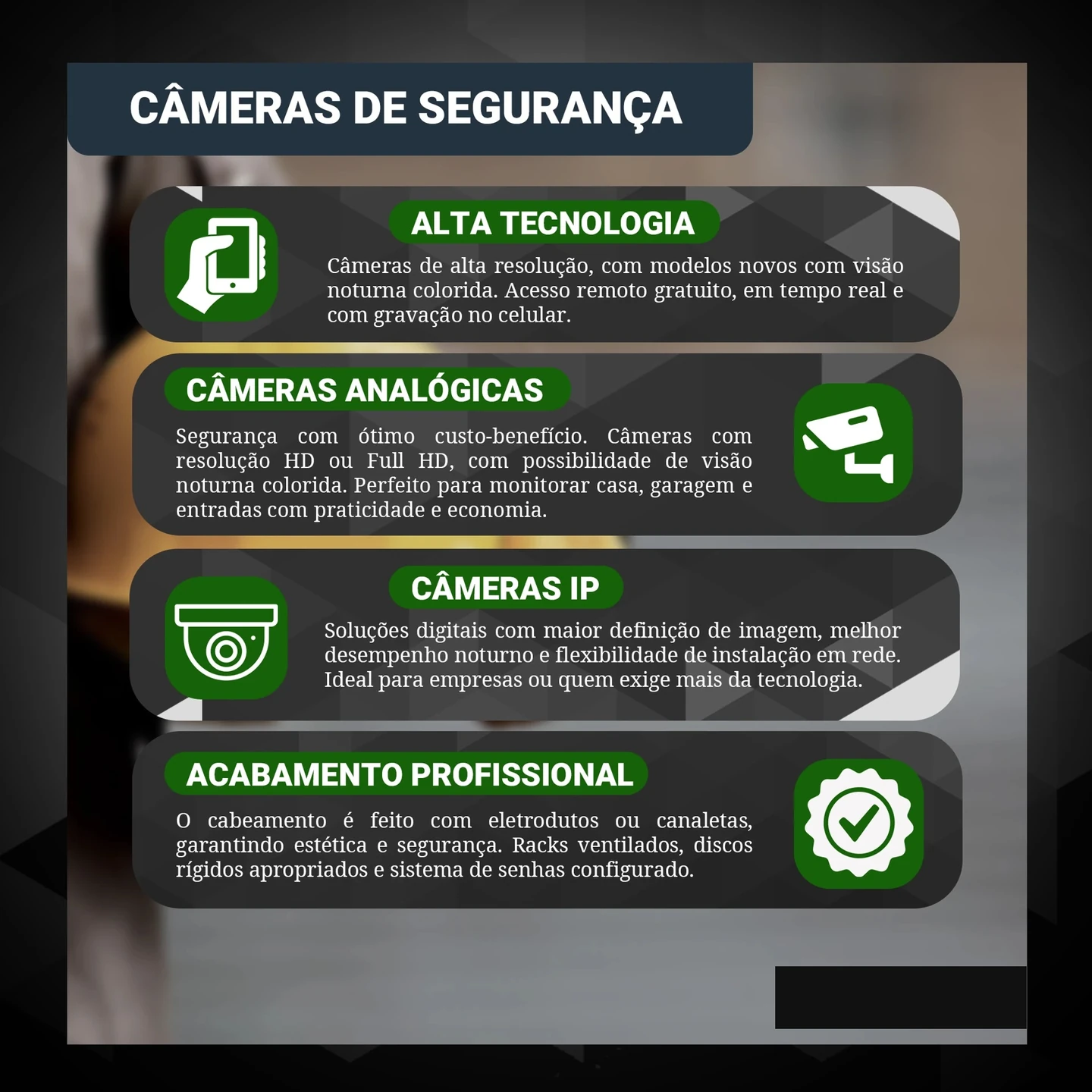 Apresentação comercial histórica de câmeras. Exemplo do material de comunicação do acervo, não registro de uma consultoria específica.