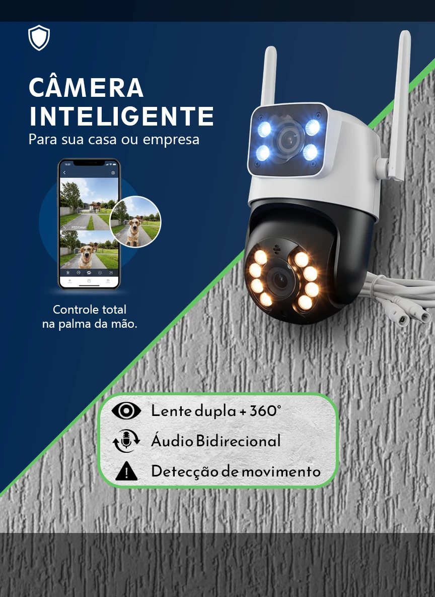 Câmera de lente dupla: produto e informações em uma composição · Direção de arte e composição com elementos assistidos por IA.
