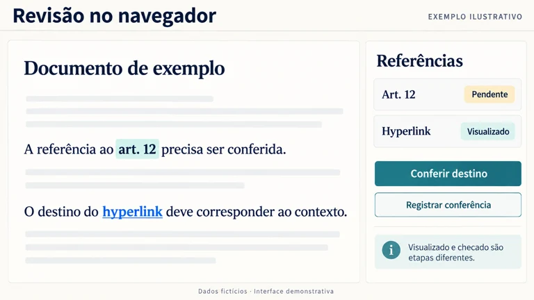 Reconstrução ilustrativa: Conferência e retomada no navegador